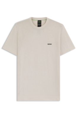 Active cotton-blend  knit T-shirt with mixed structures, Natural