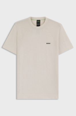 Active cotton-blend  knit T-shirt with mixed structures, Natural