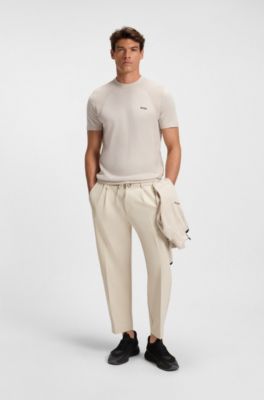 Active cotton-blend  knit T-shirt with mixed structures, Natural