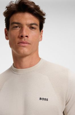 Active cotton-blend  knit T-shirt with mixed structures, Natural