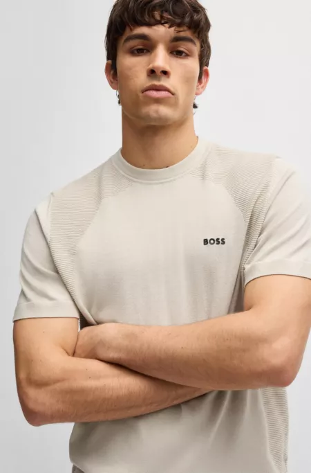 Active cotton-blend knit T-shirt with mixed structures