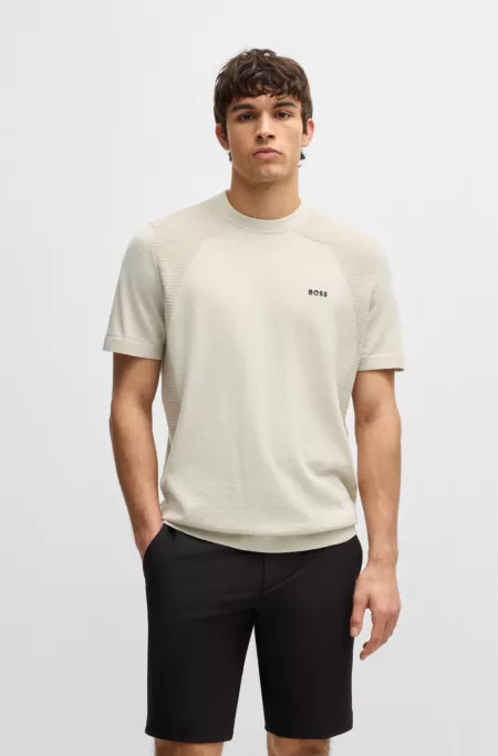Active cotton-blend knit T-shirt with mixed structures