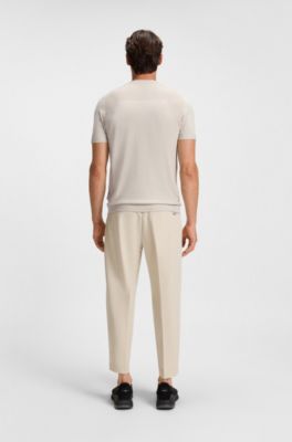 Active cotton-blend  knit T-shirt with mixed structures, Natural