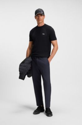 Active cotton-blend  knit T-shirt with mixed structures, Dark Blue