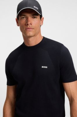 Active cotton-blend  knit T-shirt with mixed structures, Dark Blue