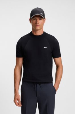 Active cotton-blend  knit T-shirt with mixed structures, Dark Blue