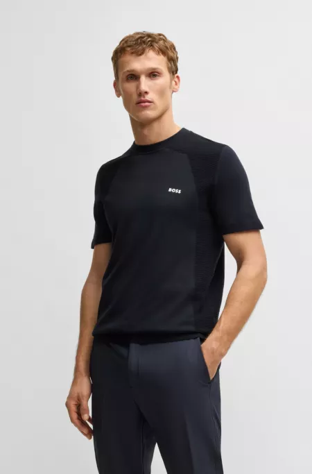 Active cotton-blend knit T-shirt with mixed structures