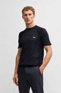 Active cotton-blend  knit T-shirt with mixed structures, Dark Blue