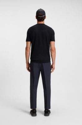 Active cotton-blend  knit T-shirt with mixed structures, Dark Blue