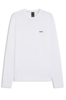 Cotton-blend regular-fit sweater with logo print, White