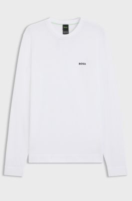 Cotton-blend regular-fit sweater with logo print, White