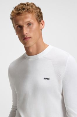Cotton-blend regular-fit sweater with logo print, White