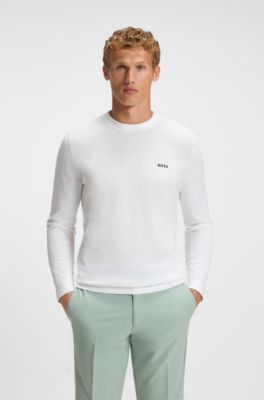 Cotton-blend regular-fit sweater with logo print, White