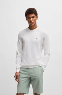 Cotton-blend regular-fit sweater with logo print, White