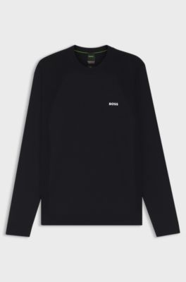 Cotton-blend regular-fit sweater with logo print, Dark Blue