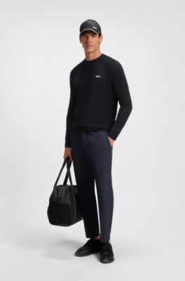 Cotton-blend regular-fit sweater with logo print, Dark Blue