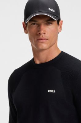 Cotton-blend regular-fit sweater with logo print, Dark Blue