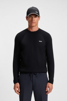 Cotton-blend regular-fit sweater with logo print, Dark Blue