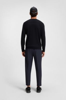 Cotton-blend regular-fit sweater with logo print, Dark Blue