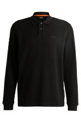 Waffle-structured polo shirt in a stretch-cotton blend, Black