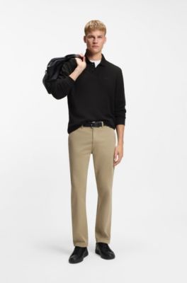 Cotton-blend polo shirt with waffle structure, Black