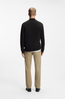 Cotton-blend polo shirt with waffle structure, Black