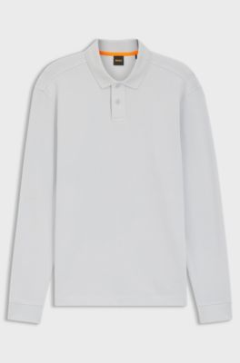 Cotton-blend polo shirt with waffle structure, Light Grey