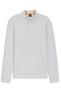 Cotton-blend polo shirt with waffle structure, Light Grey