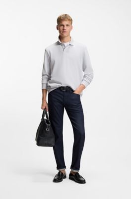 Cotton-blend polo shirt with waffle structure, Light Grey