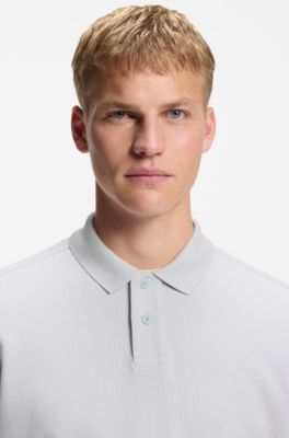 Cotton-blend polo shirt with waffle structure, Light Grey
