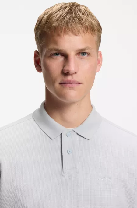 Cotton-blend polo shirt with waffle structure