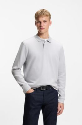 Cotton-blend polo shirt with waffle structure, Light Grey