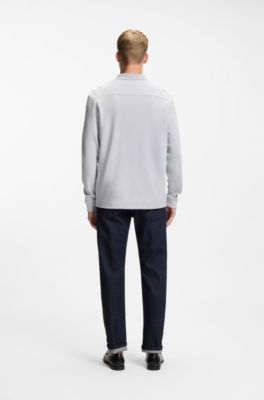 Cotton-blend polo shirt with waffle structure, Light Grey