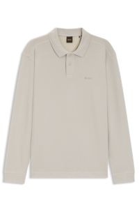 Cotton-blend polo shirt with waffle structure, Light Grey