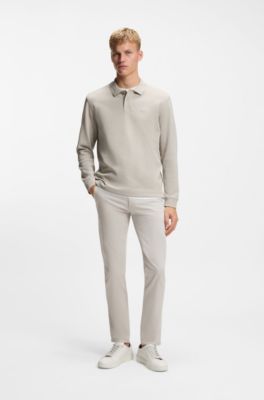 Cotton-blend polo shirt with waffle structure, Light Beige