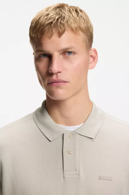 Cotton-blend polo shirt with waffle structure