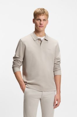 Cotton-blend polo shirt with waffle structure, Light Beige