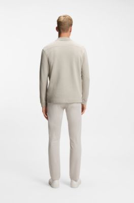 Cotton-blend polo shirt with waffle structure, Light Grey