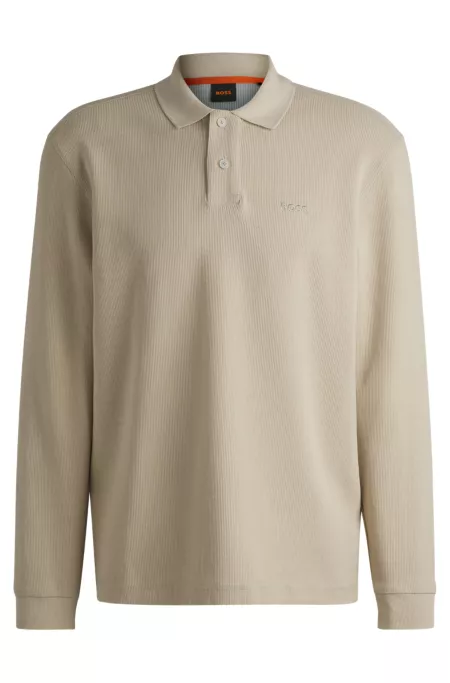 Waffle-structured polo shirt in a stretch-cotton blend