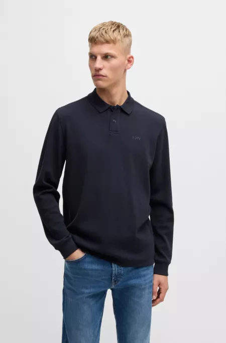Waffle-structured polo shirt in a stretch-cotton blend