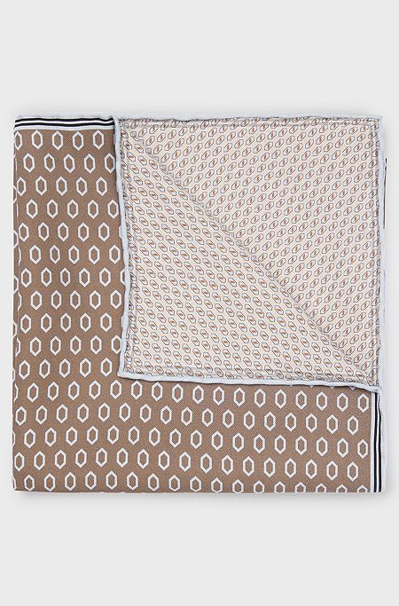 Silk pocket square with seasonal prints, Light Brown