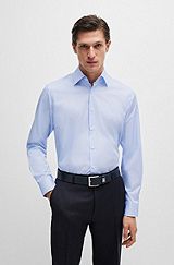Regular-fit shirt in micro-striped cotton twill, Light Blue