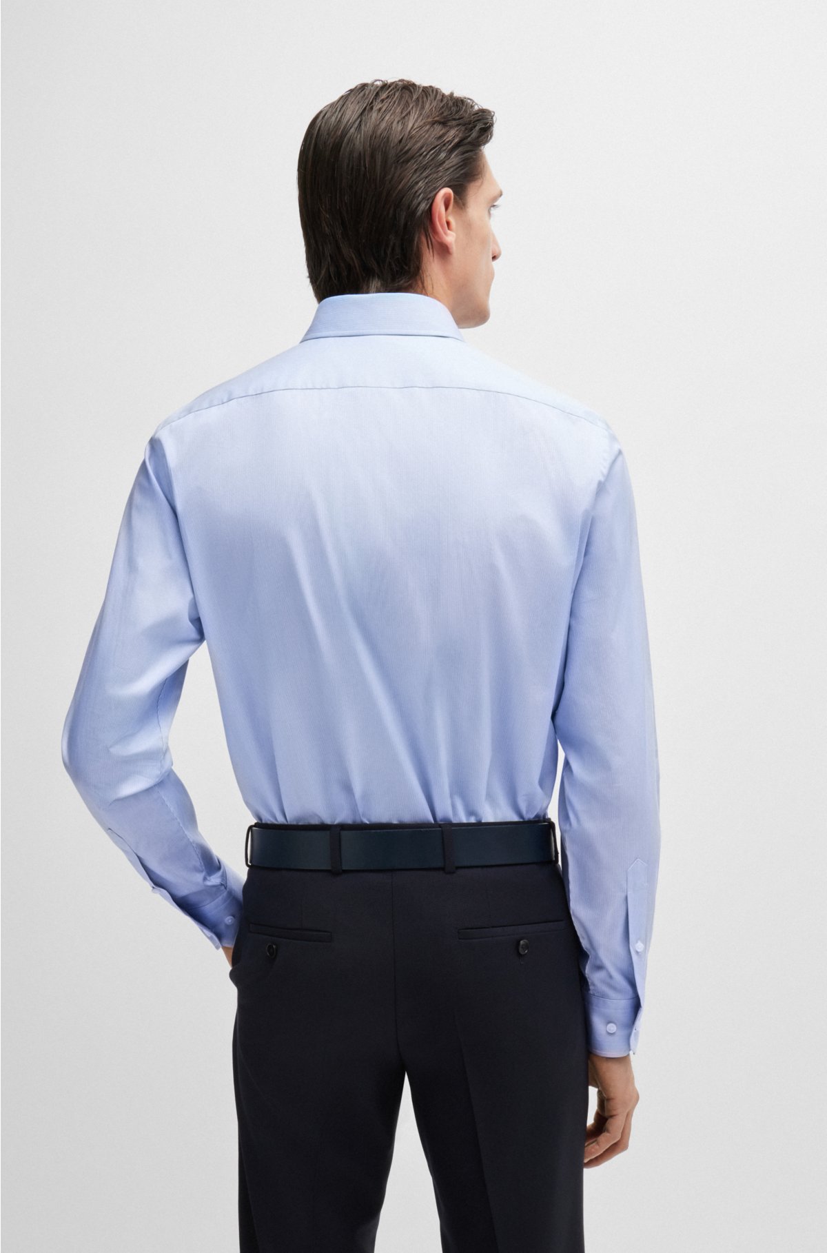 Regular-fit shirt in micro-striped cotton twill, Light Blue