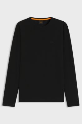 Cotton-blend T-shirt with waffle structure, Black