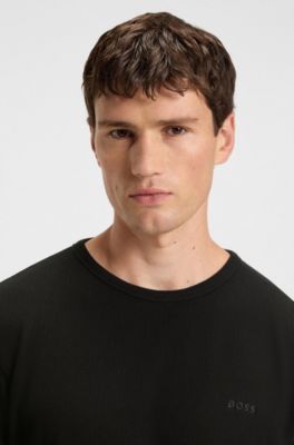 Cotton-blend T-shirt with waffle structure, Black