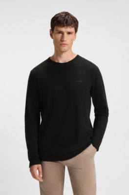 Cotton-blend T-shirt with waffle structure, Black