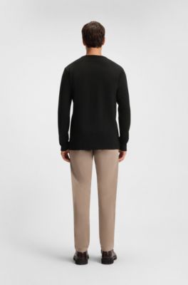 Cotton-blend T-shirt with waffle structure, Black