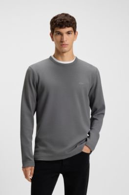 Cotton-blend T-shirt with waffle structure, Grey