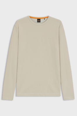 Cotton-blend T-shirt with waffle structure, Light Beige