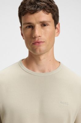 Cotton-blend T-shirt with waffle structure, Light Beige